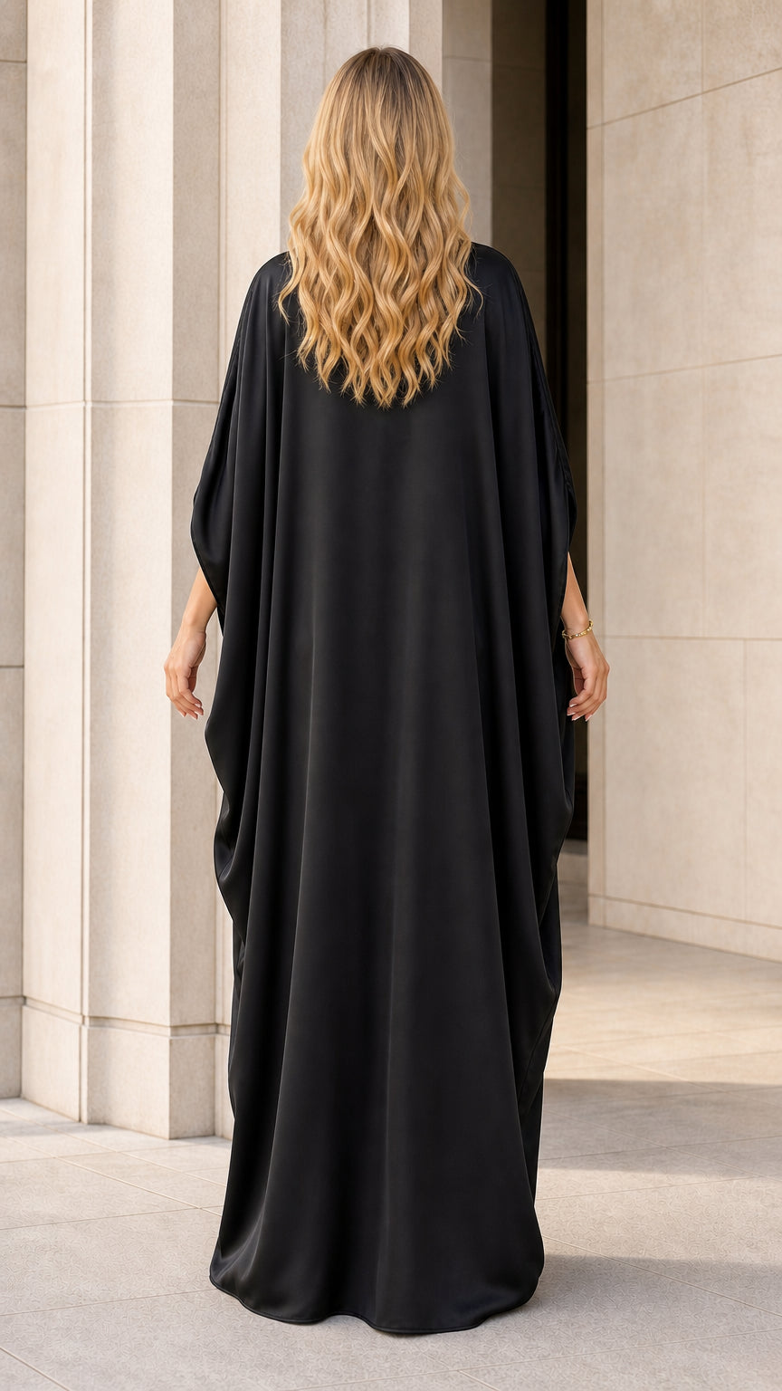 Back view of flowing black maxi kaftan