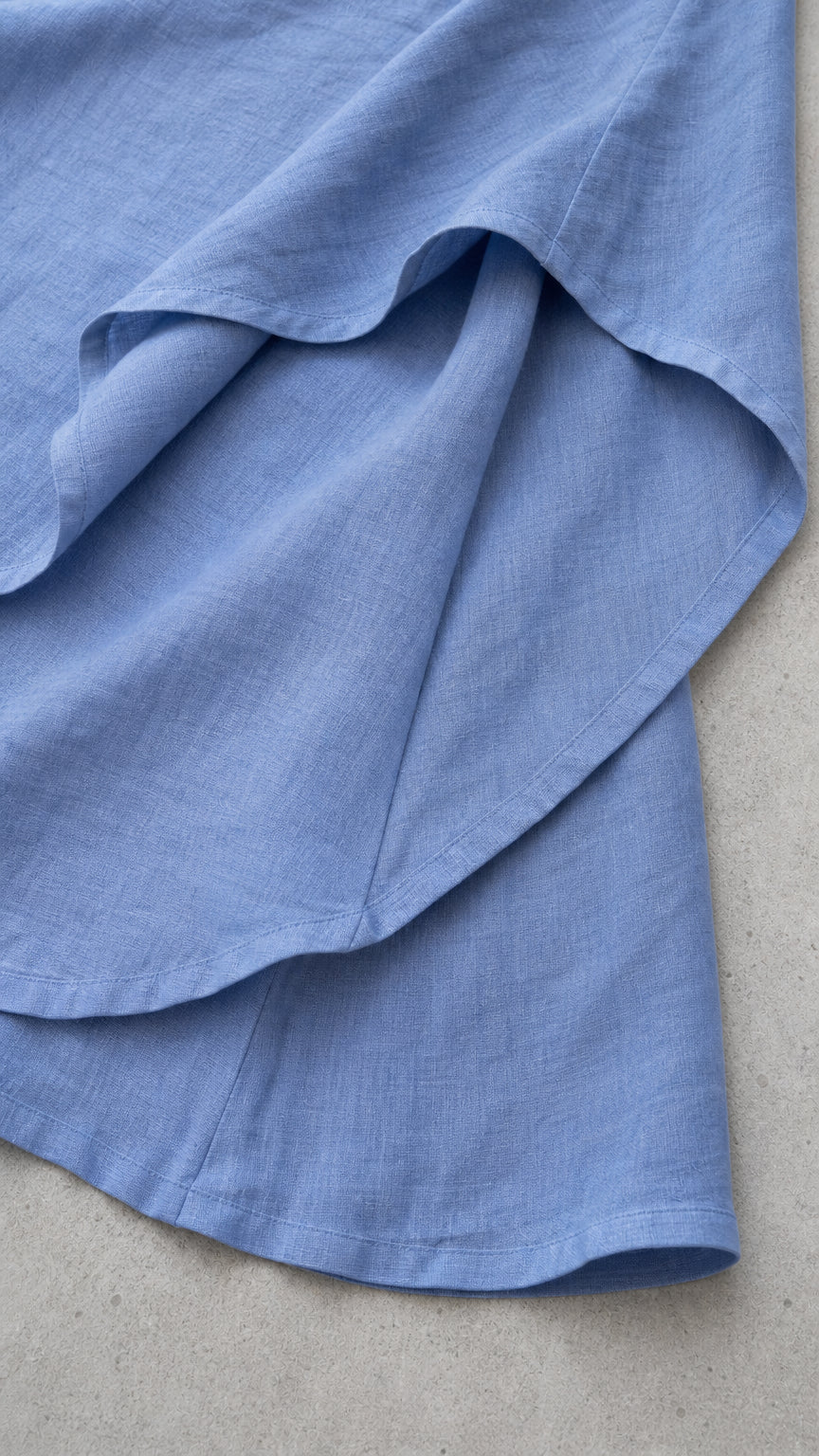 Close up fabric texture detail of the blue two-piece set