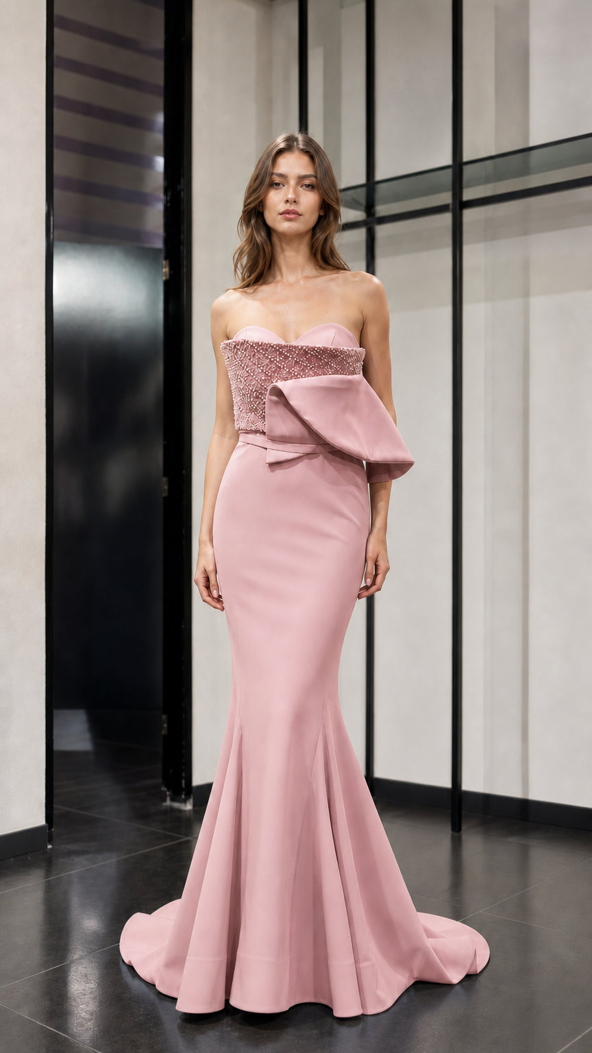 Front view of dusty pink evening gown variant