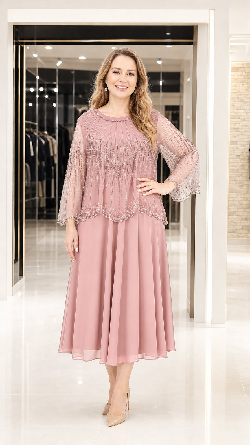 Full front view in dusty rose color variant