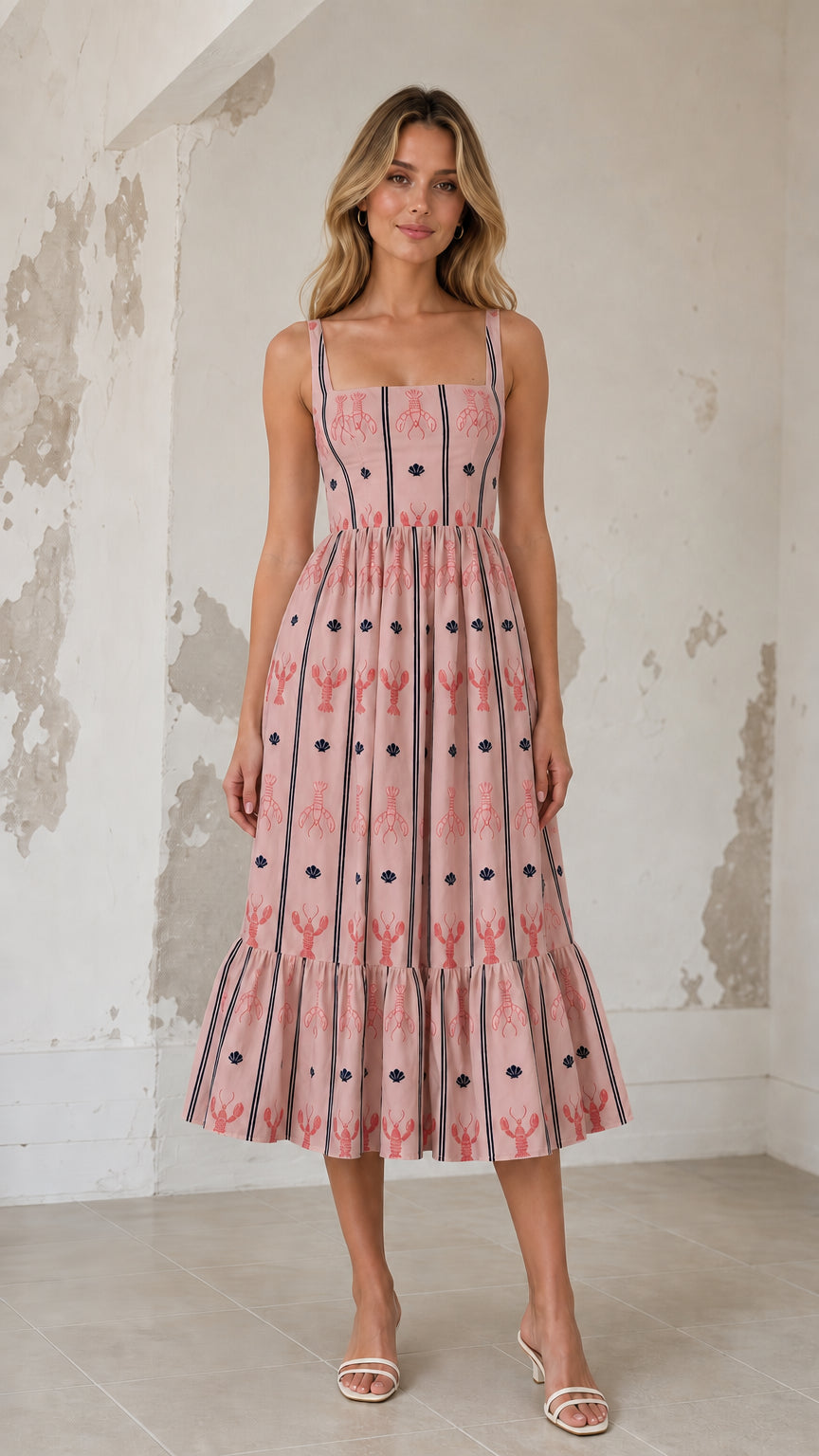 Front view of pink color variant midi dress