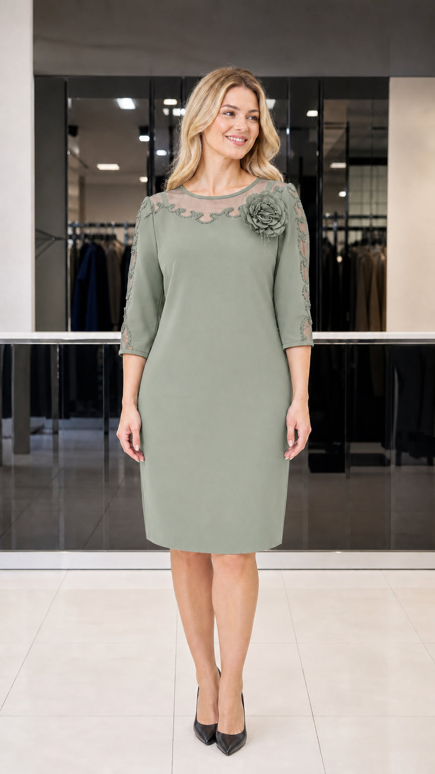Full length front view in sage green color variant