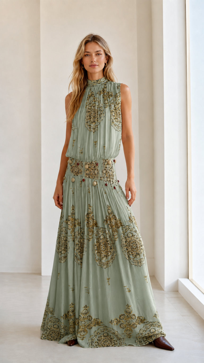 Front view of sage green color variant