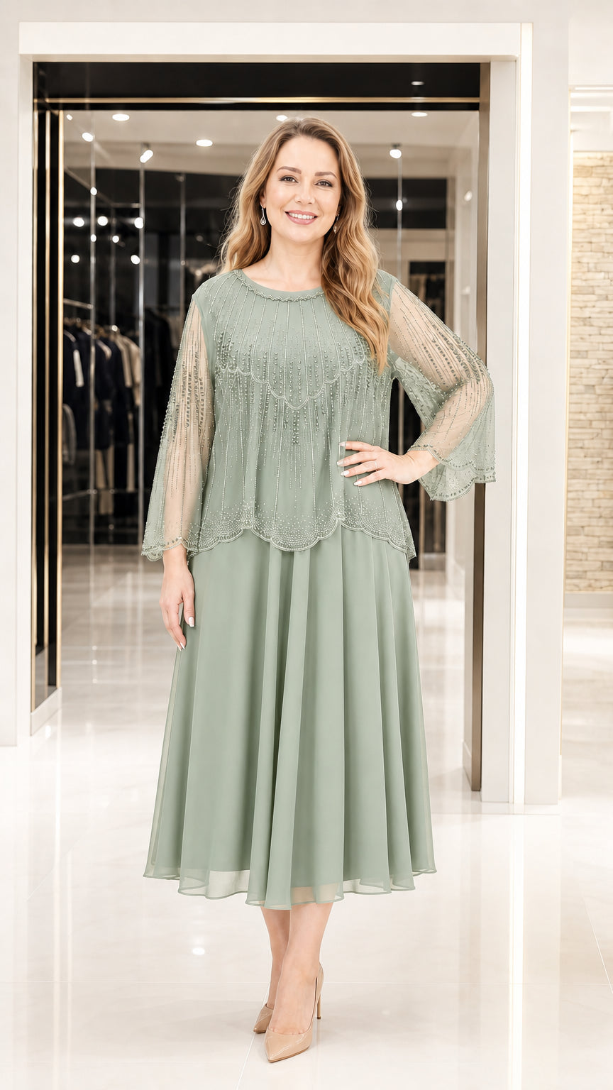 Full front view in sage green color variant