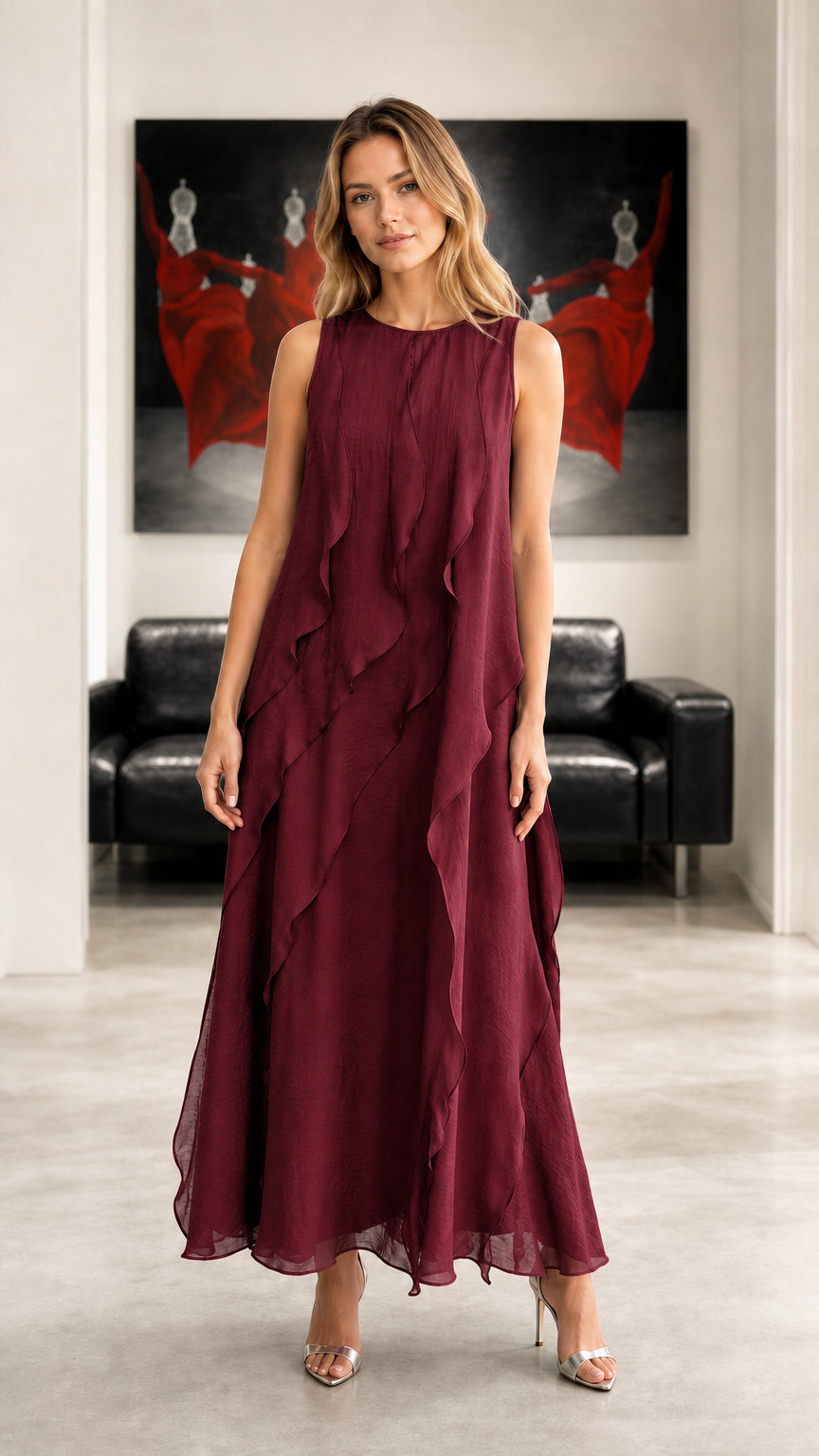 Full length view of burgundy color variant