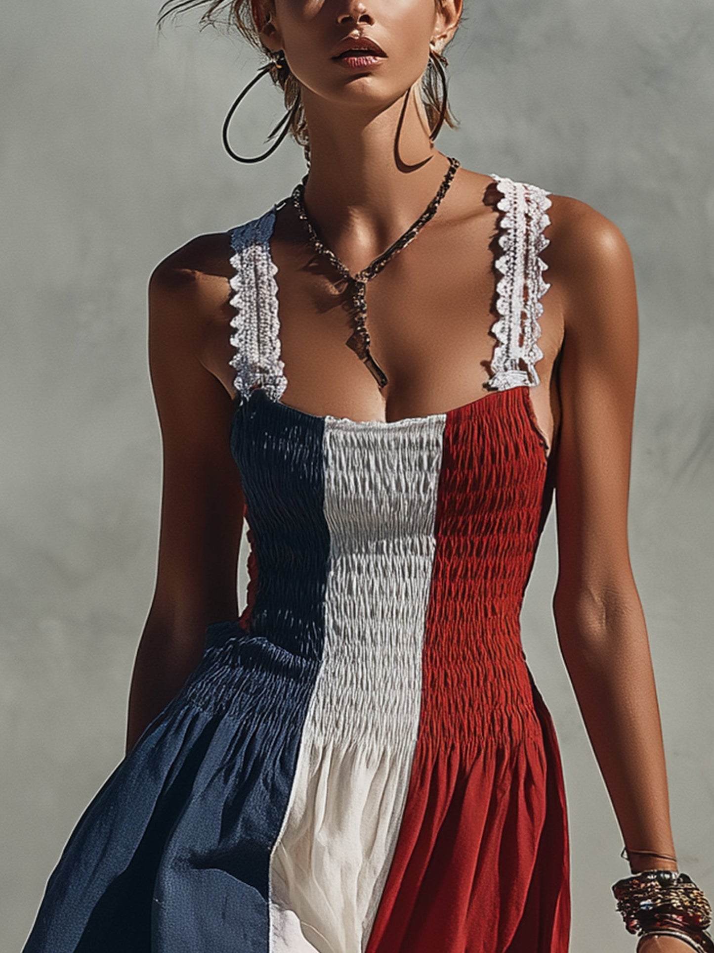 Multicolor Color Block Linen Midi Dress