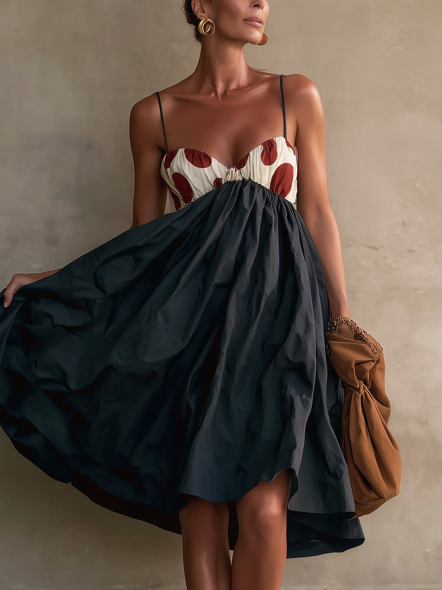Navy Polka Dot Adjustable Strap Mini Dress