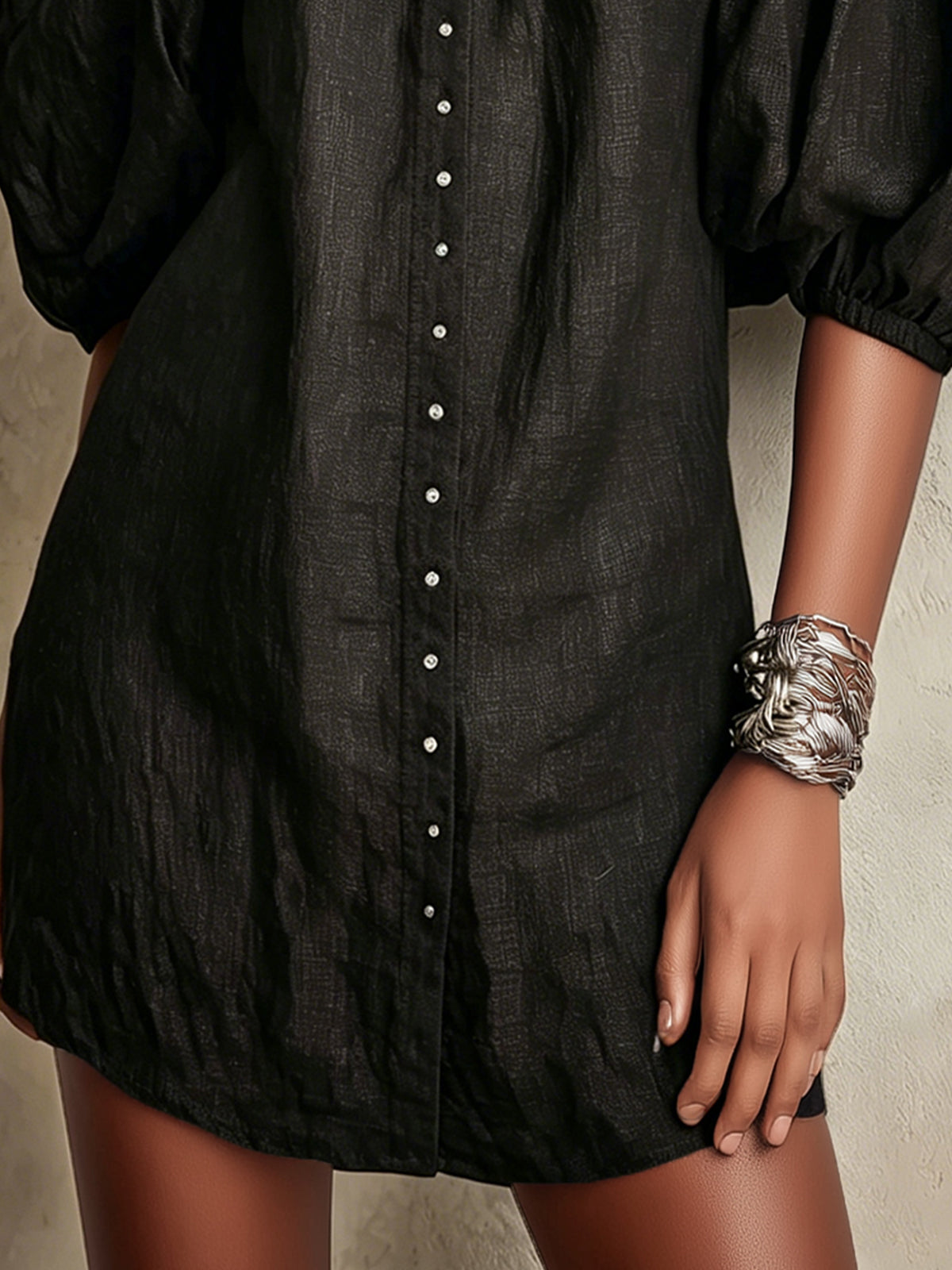 Black Off-Shoulder Mini Dress With Puff Sleeves And Ruffled Trim