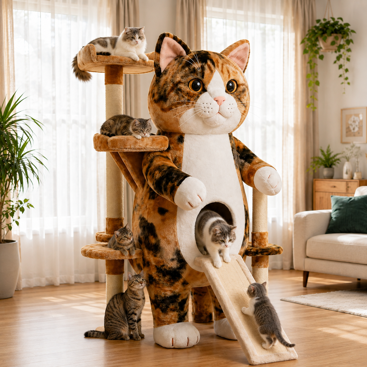 Giant Cat-Shaped Multi-Level Cat Tree