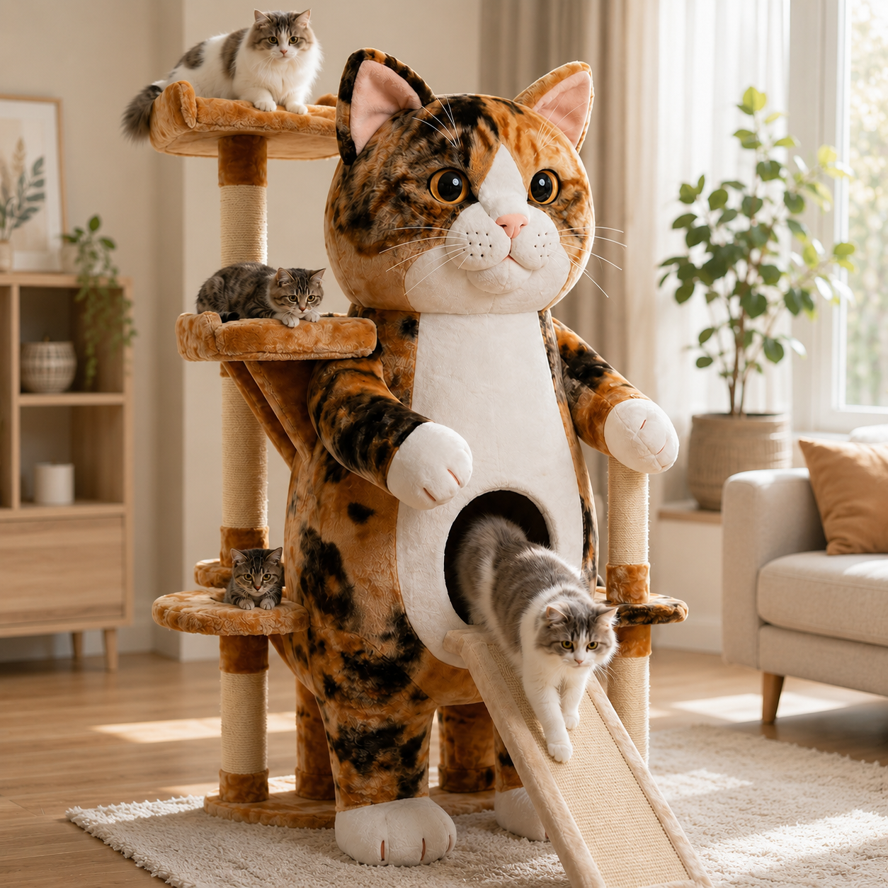 Giant Cat-Shaped Multi-Level Cat Tree