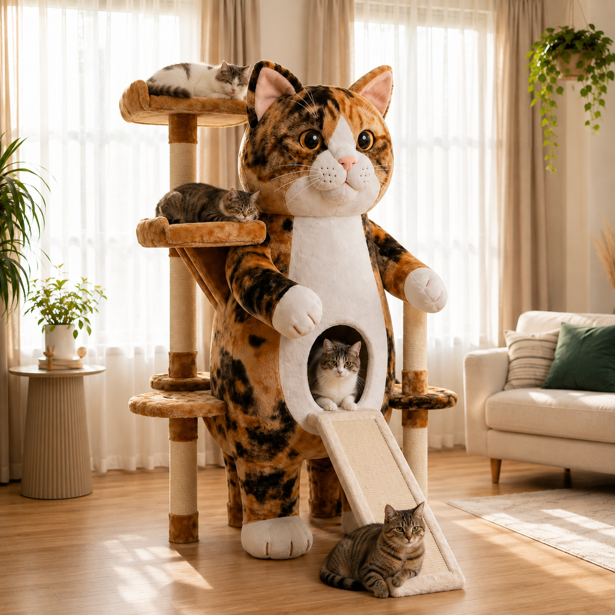Giant Cat-Shaped Multi-Level Cat Tree