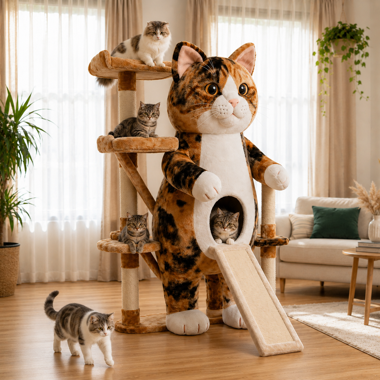 Giant Cat-Shaped Multi-Level Cat Tree