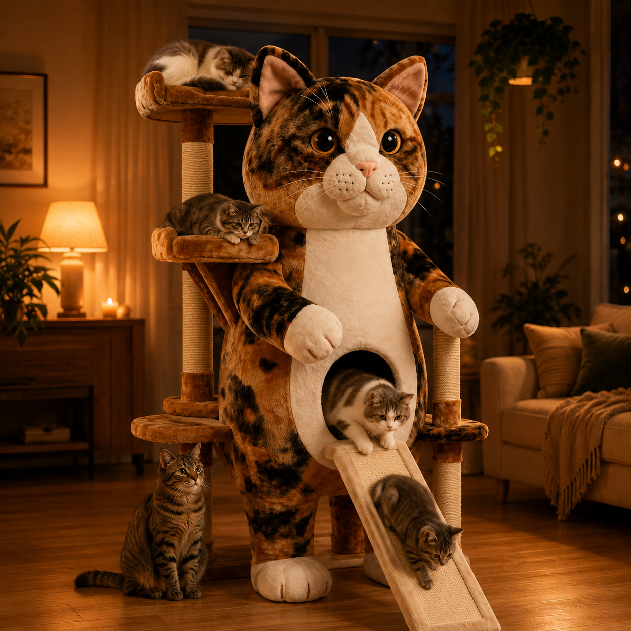 Giant Cat-Shaped Multi-Level Cat Tree